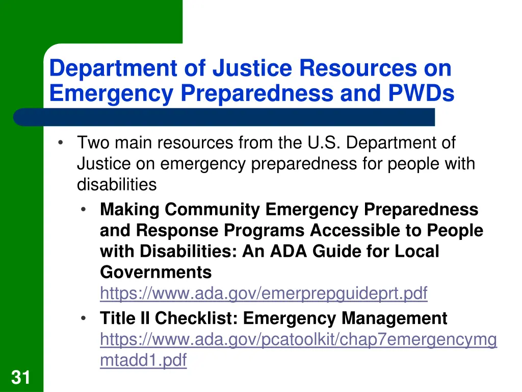 department of justice resources on emergency