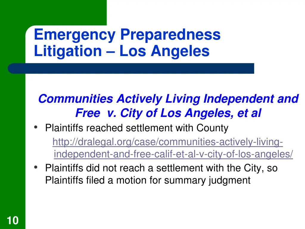 emergency preparedness litigation los angeles 1