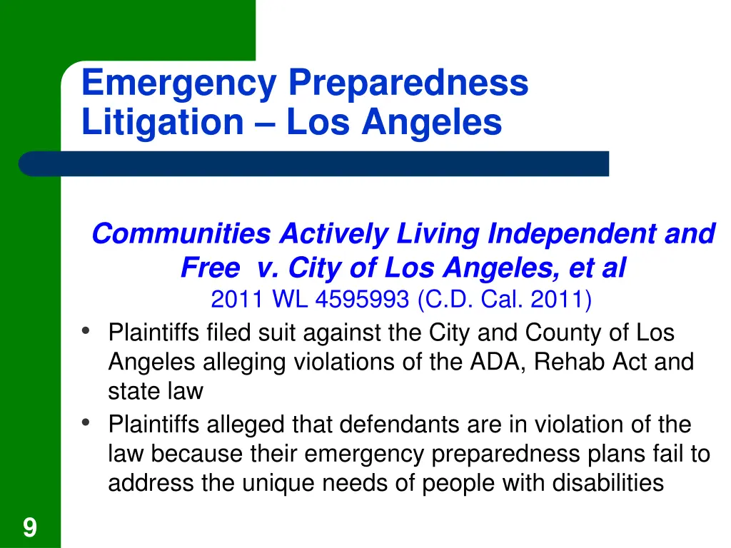 emergency preparedness litigation los angeles