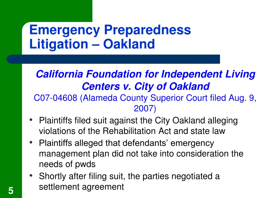 emergency preparedness litigation oakland