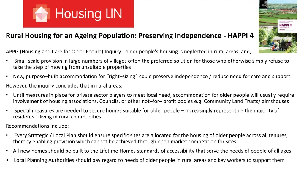 rural housing for an ageing population preserving