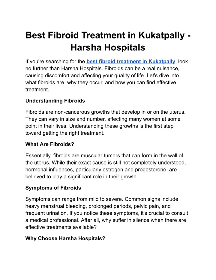 best fibroid treatment in kukatpally harsha