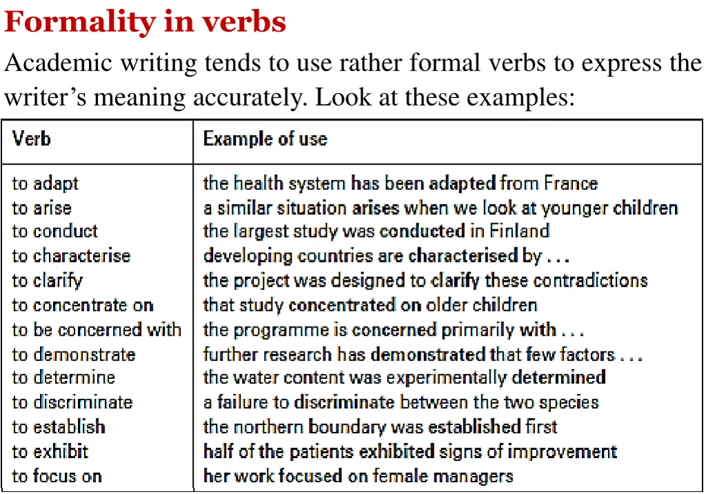 formality in verbs academic writing tends