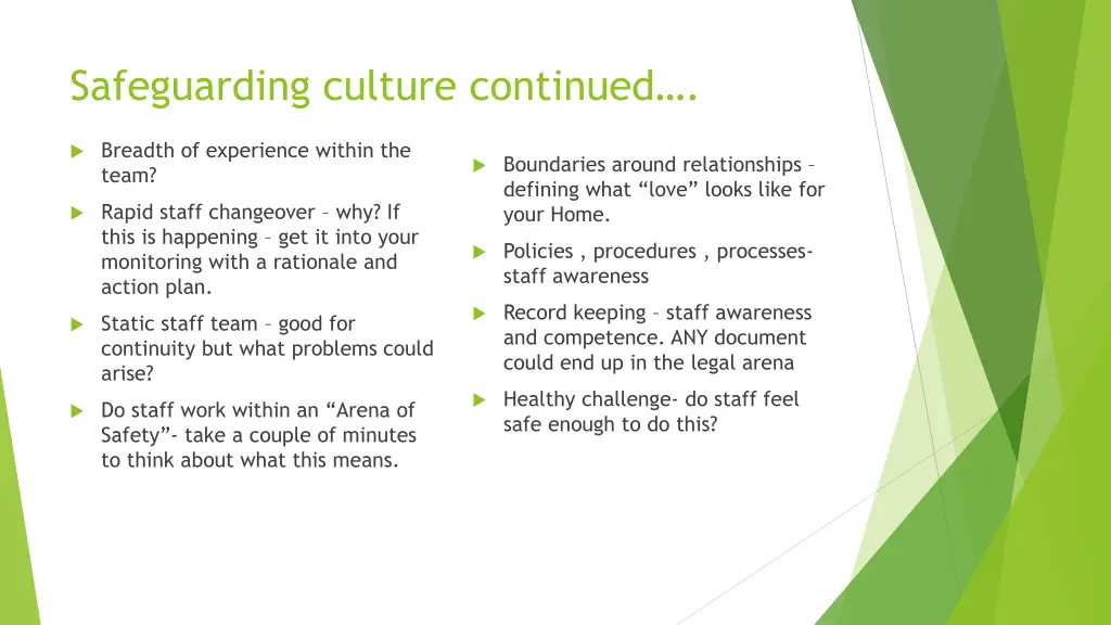 safeguarding culture continued