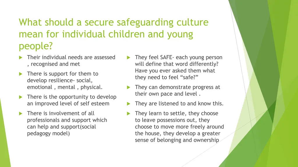 what should a secure safeguarding culture mean