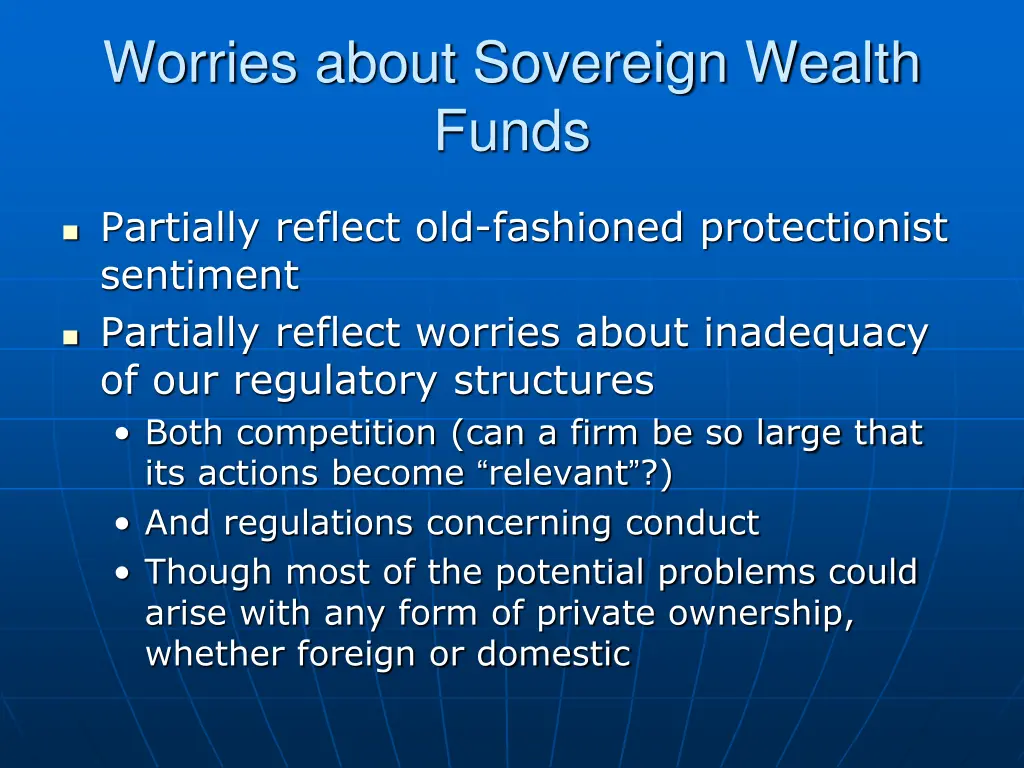 worries about sovereign wealth funds