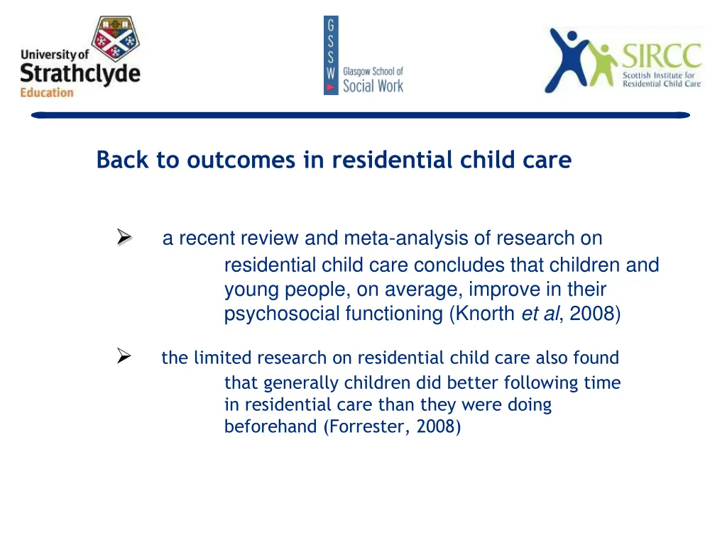 back to outcomes in residential child care