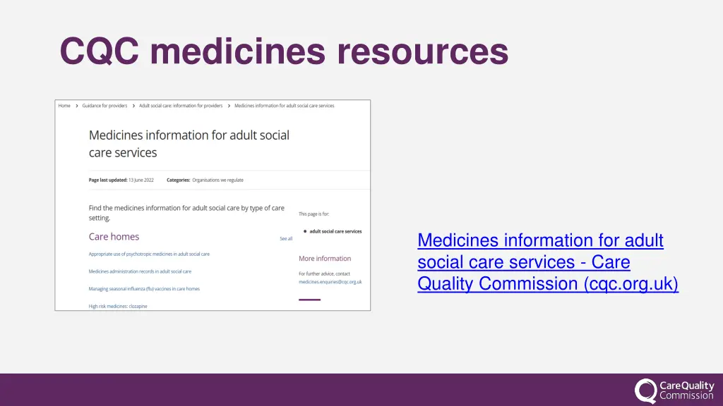 cqc medicines resources