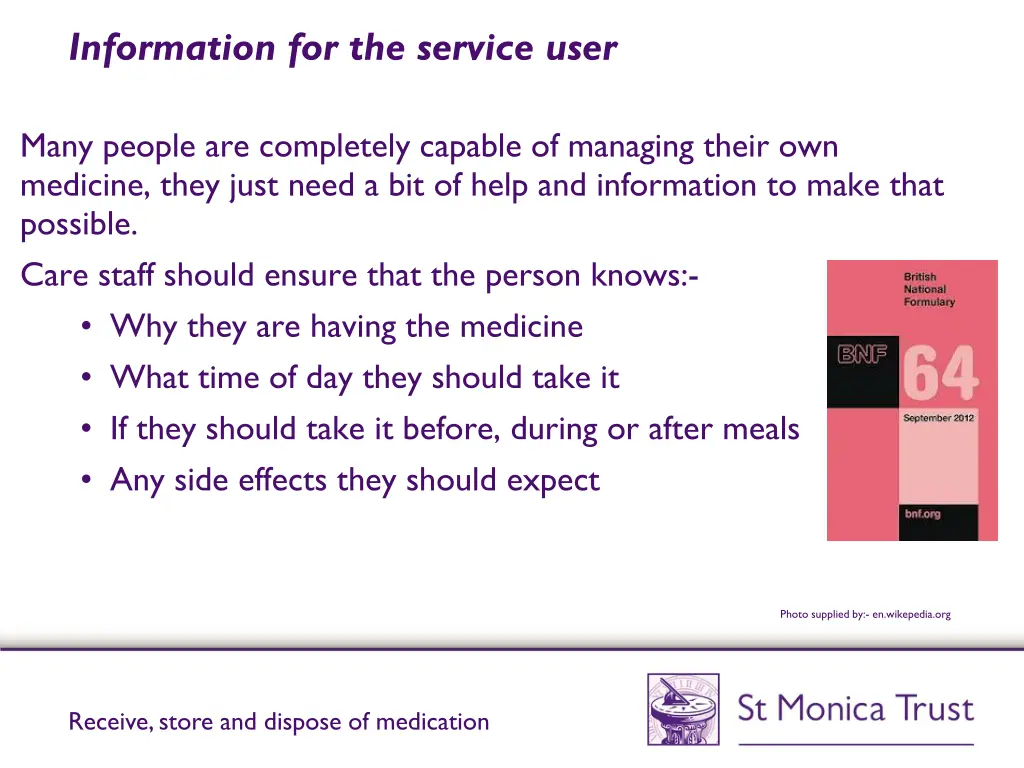 information for the service user