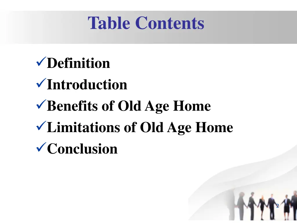 table contents