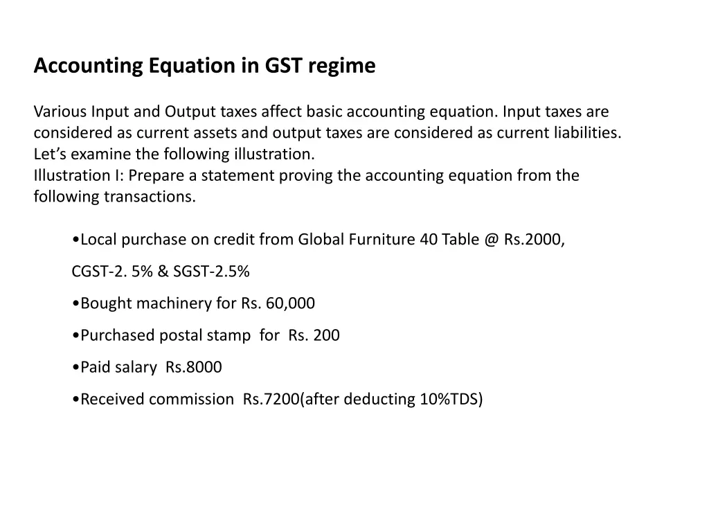 accounting equation in gst regime