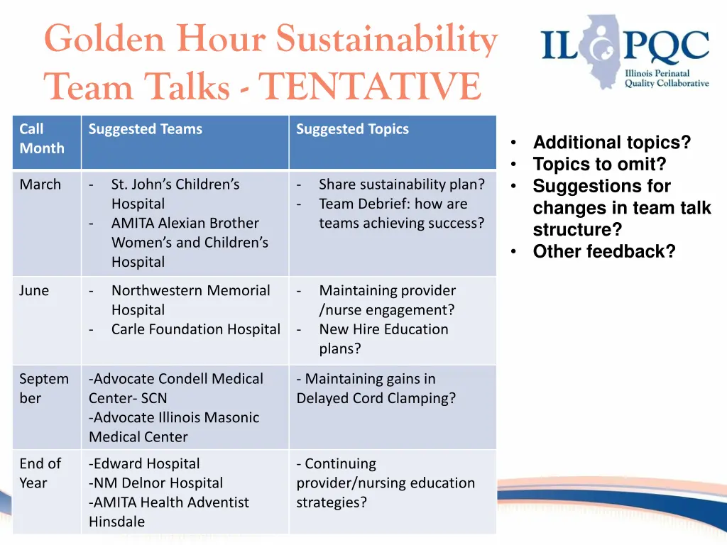 golden hour sustainability team talks tentative