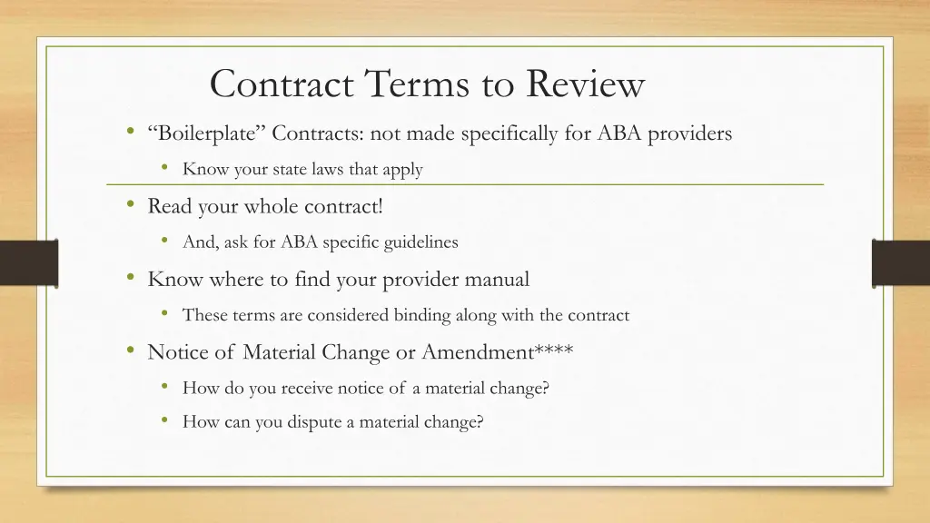 contract terms to review boilerplate contracts