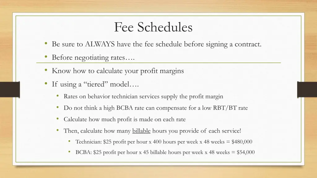 fee schedules