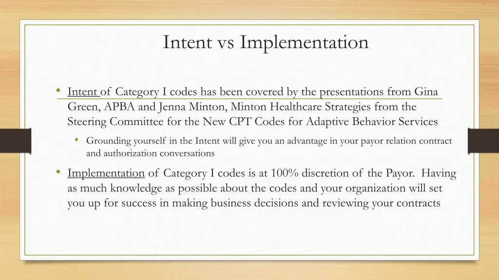 intent vs implementation