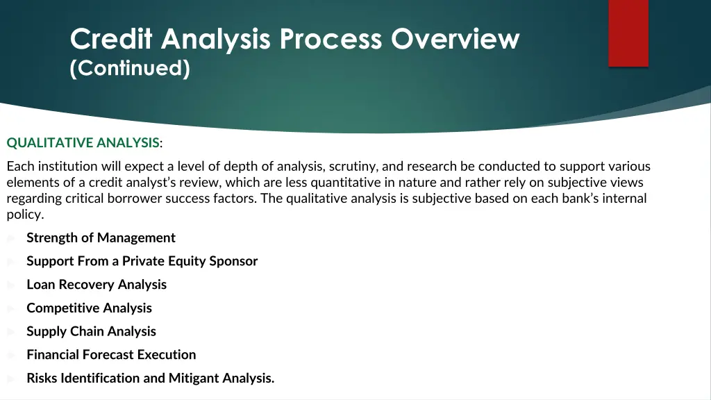 credit analysis process overview continued 2