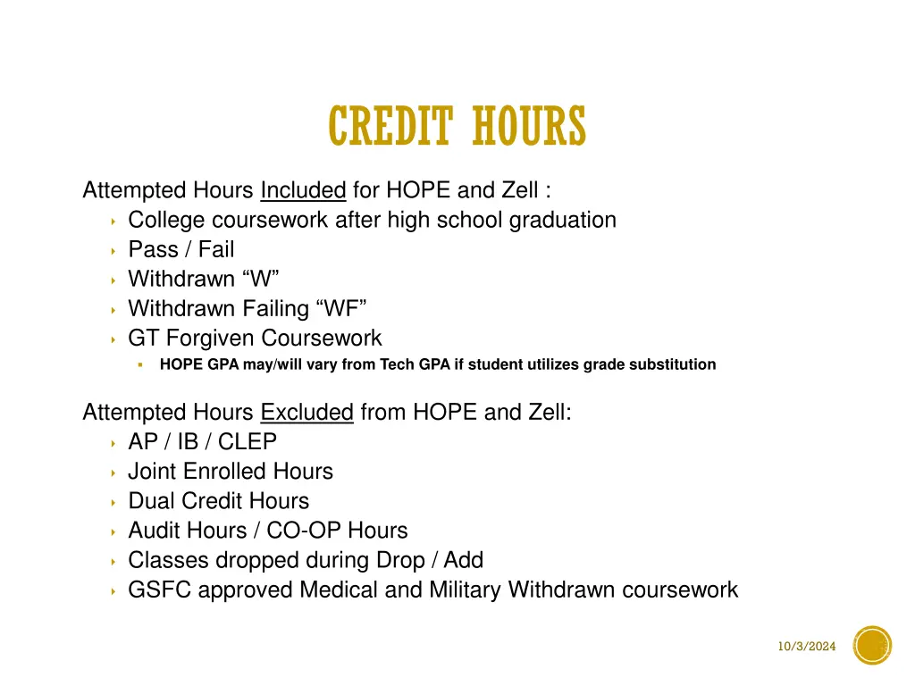 credit hours