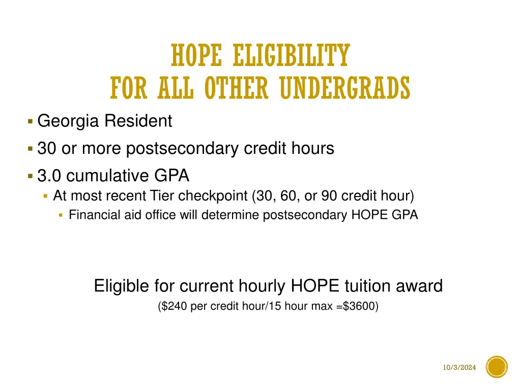 hope eligibility for all other undergrads georgia