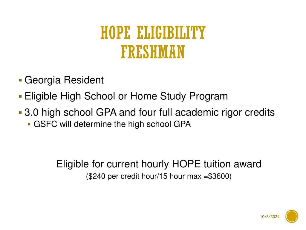 hope eligibility freshman