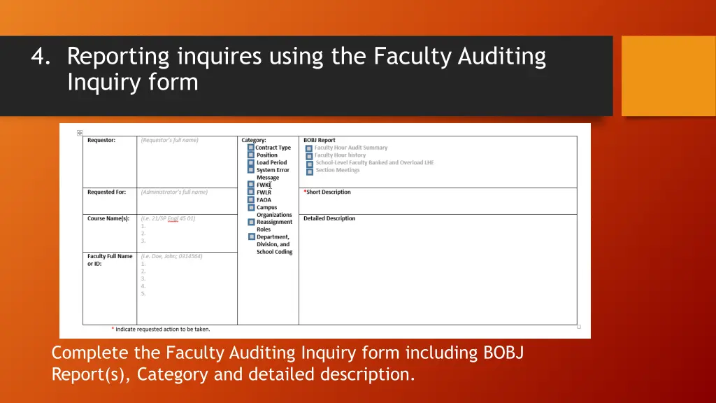 4 reporting inquires using the faculty auditing