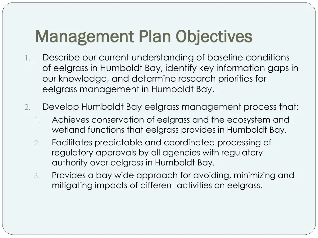 management plan objectives management plan