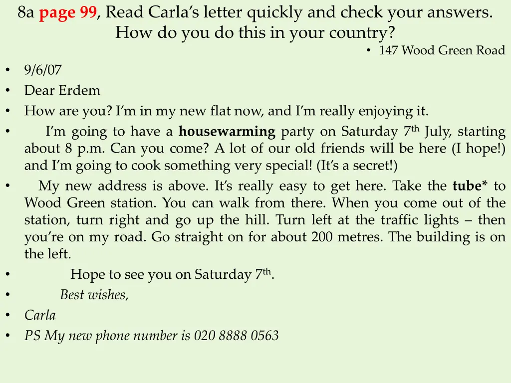 8a page 99 read carla s letter quickly and check