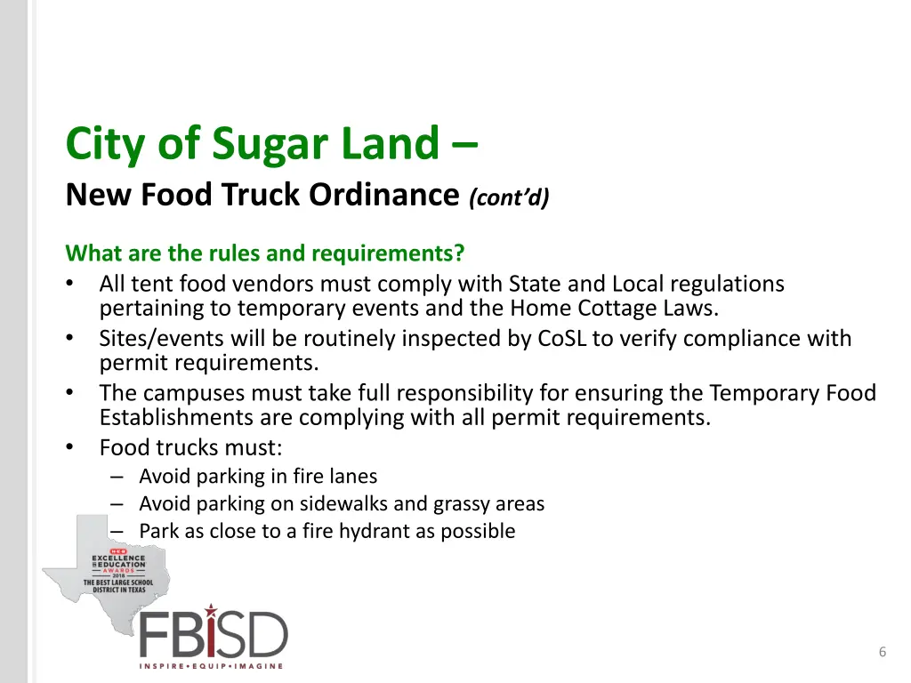 city of sugar land new food truck ordinance cont d