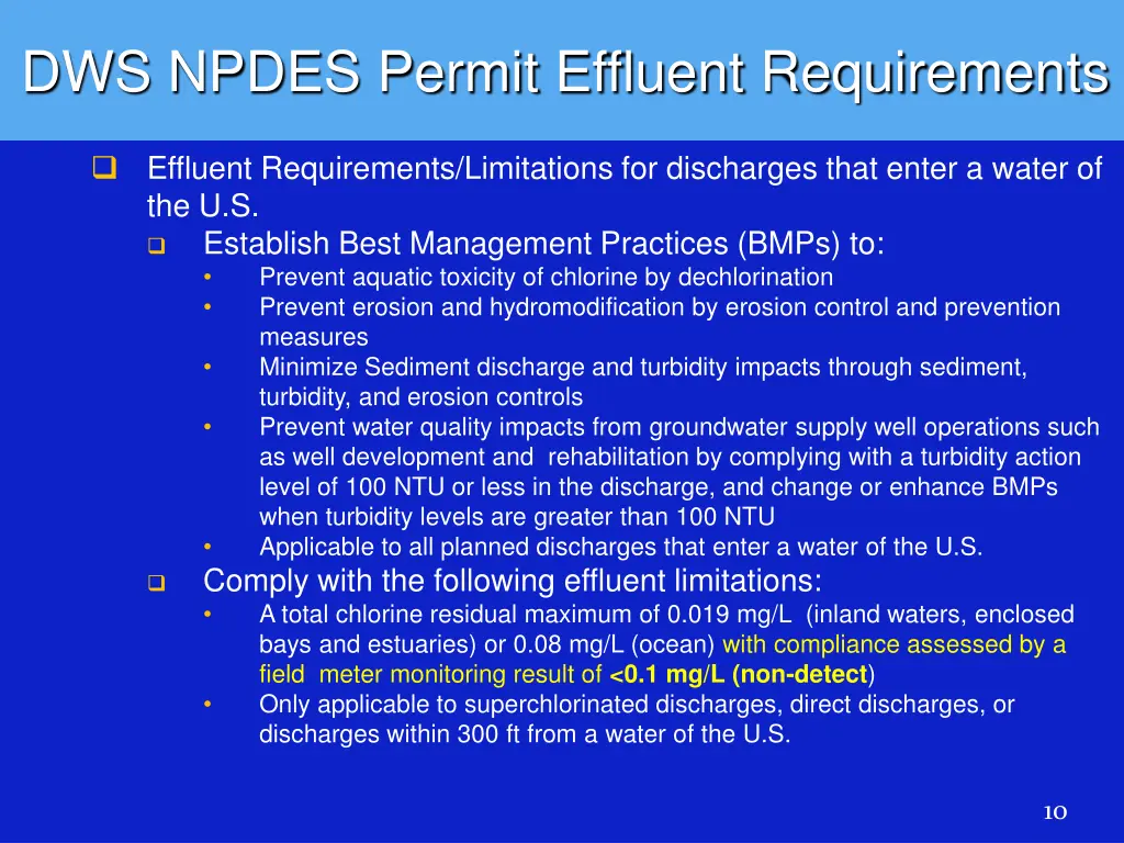 dws npdes permit effluent requirements