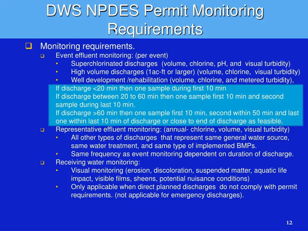 dws npdes permit monitoring requirements