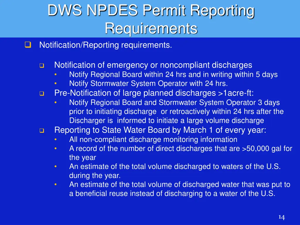 dws npdes permit reporting requirements