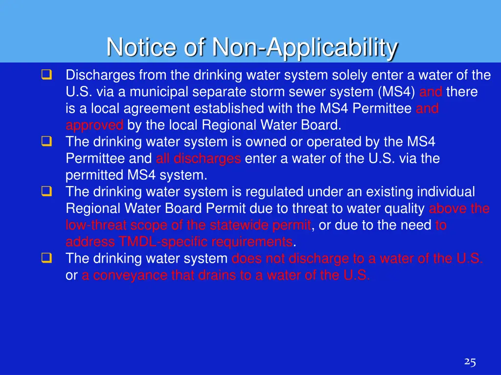 notice of non applicability discharges from