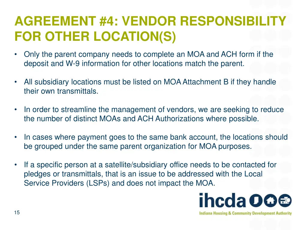 agreement 4 vendor responsibility for other