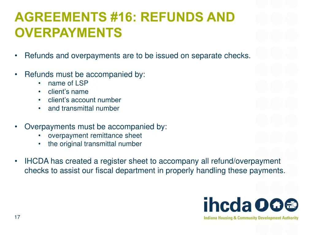 agreements 16 refunds and overpayments