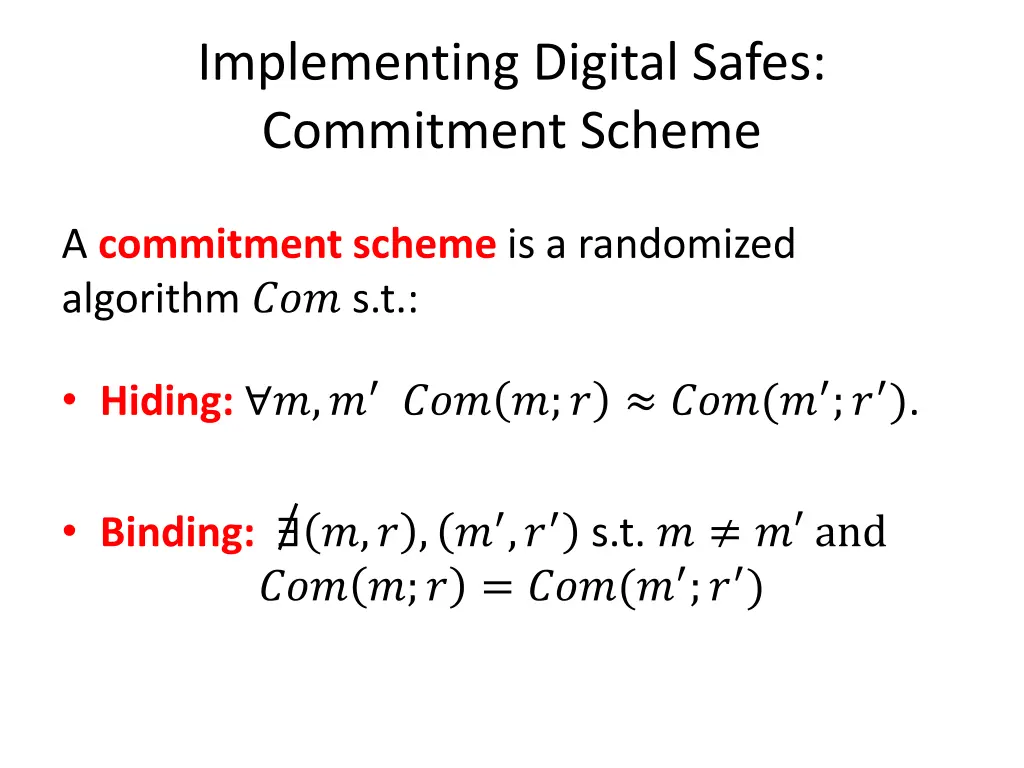 implementing digital safes commitment scheme