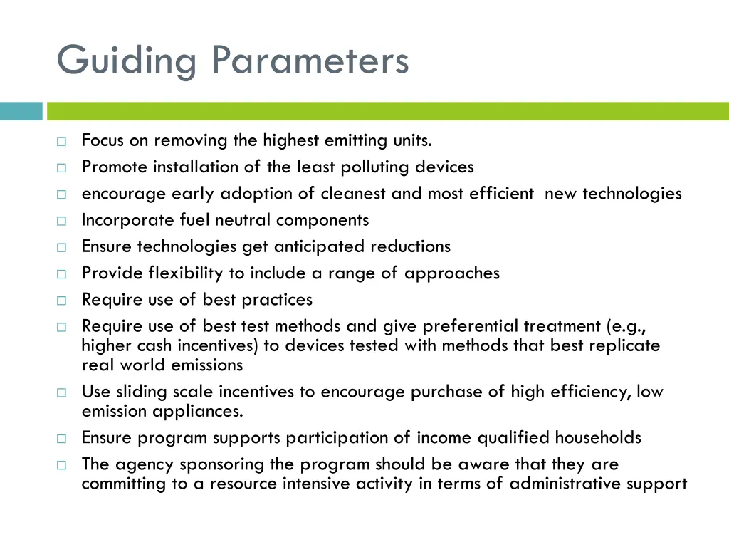 guiding parameters