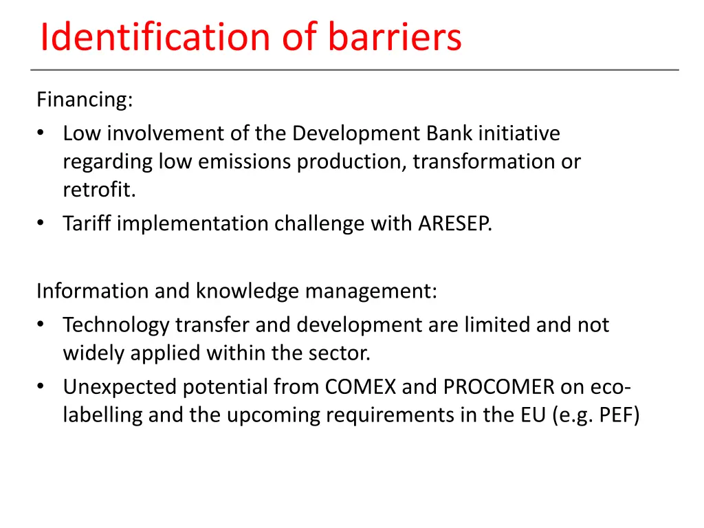 identification of barriers