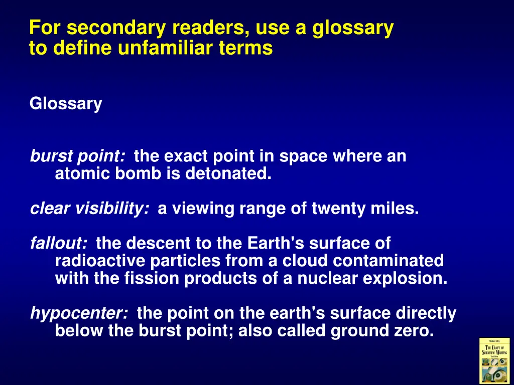 for secondary readers use a glossary to define