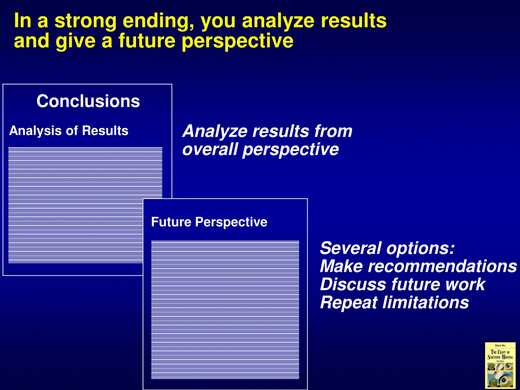 in a strong ending you analyze results and give