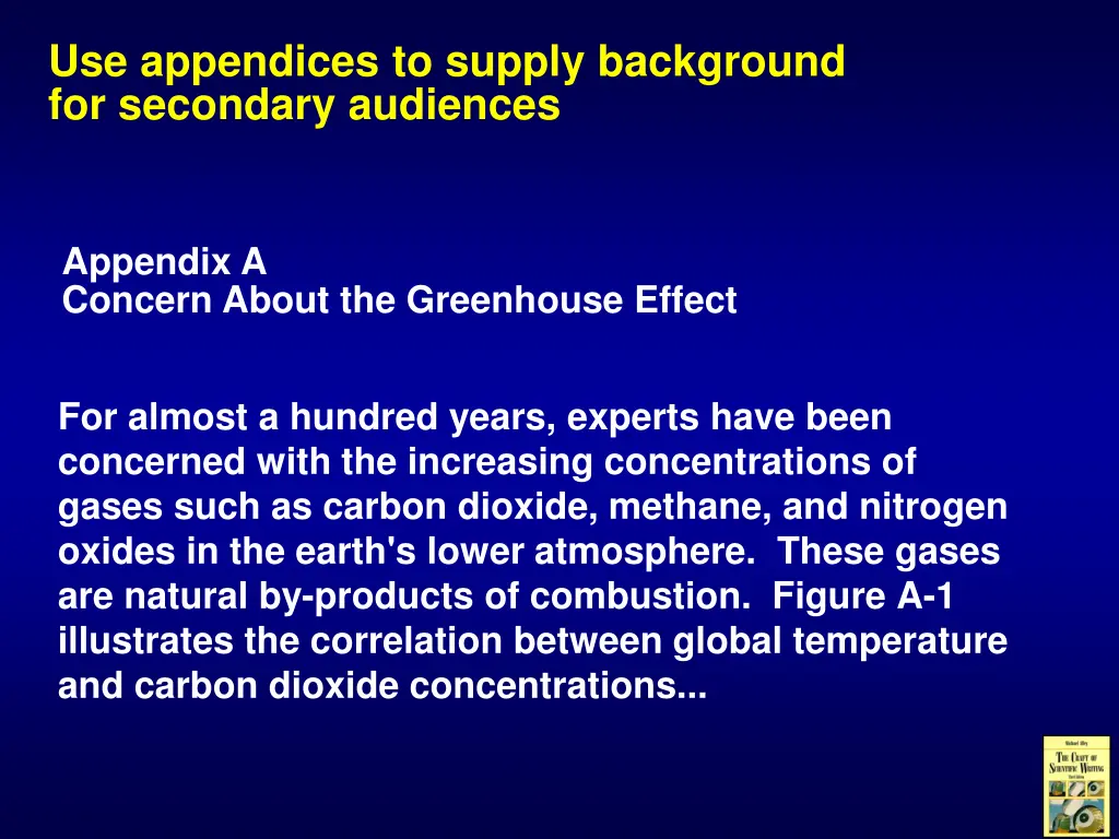 use appendices to supply background for secondary