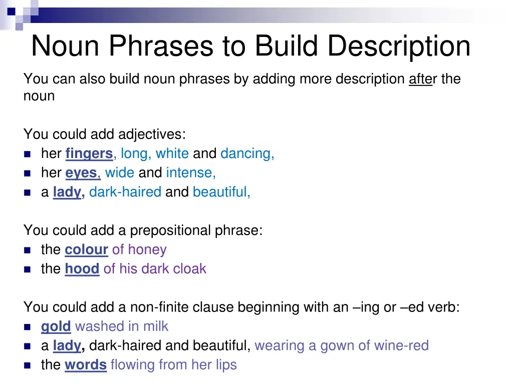 noun phrases to build description 1