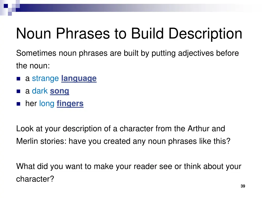 noun phrases to build description