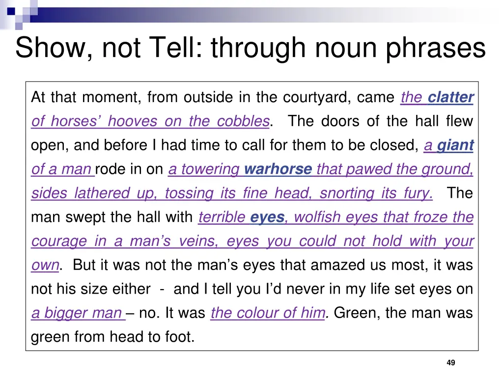 show not tell through noun phrases 1