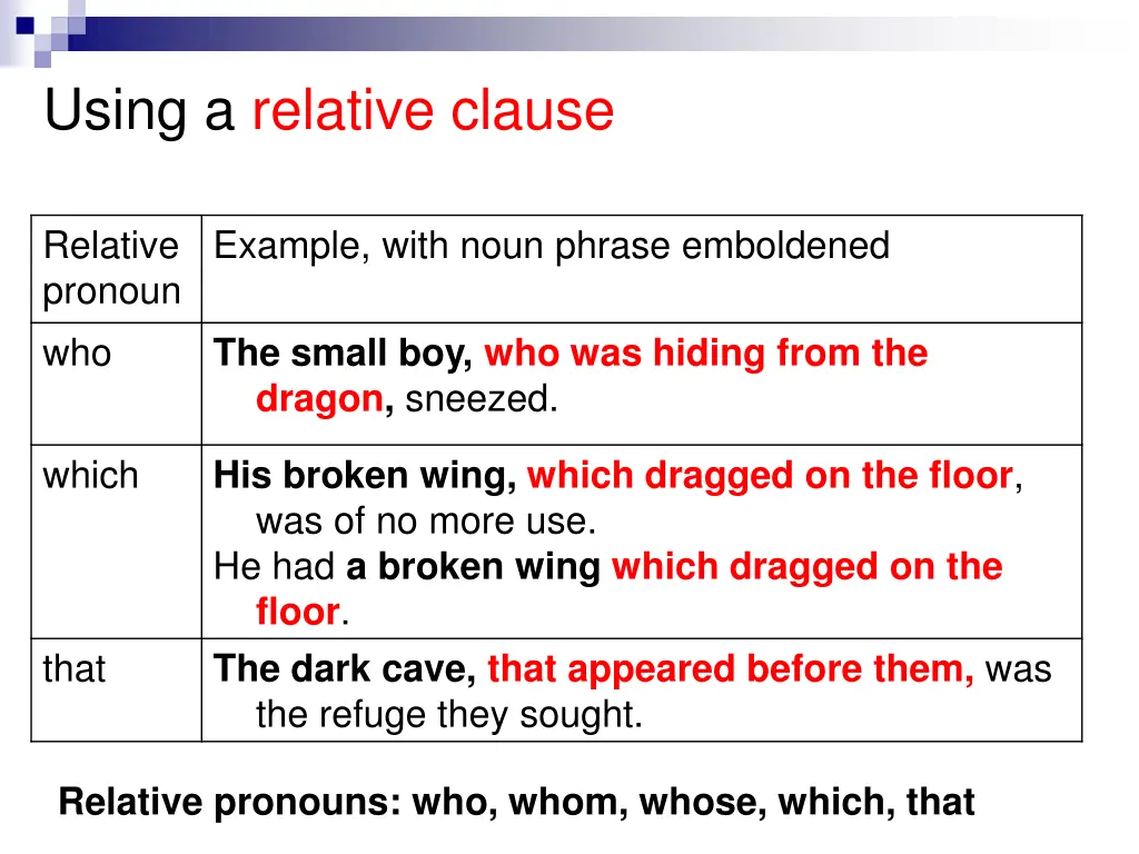 using a relative clause