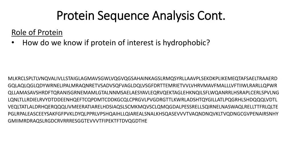 protein sequence analysis cont protein sequence