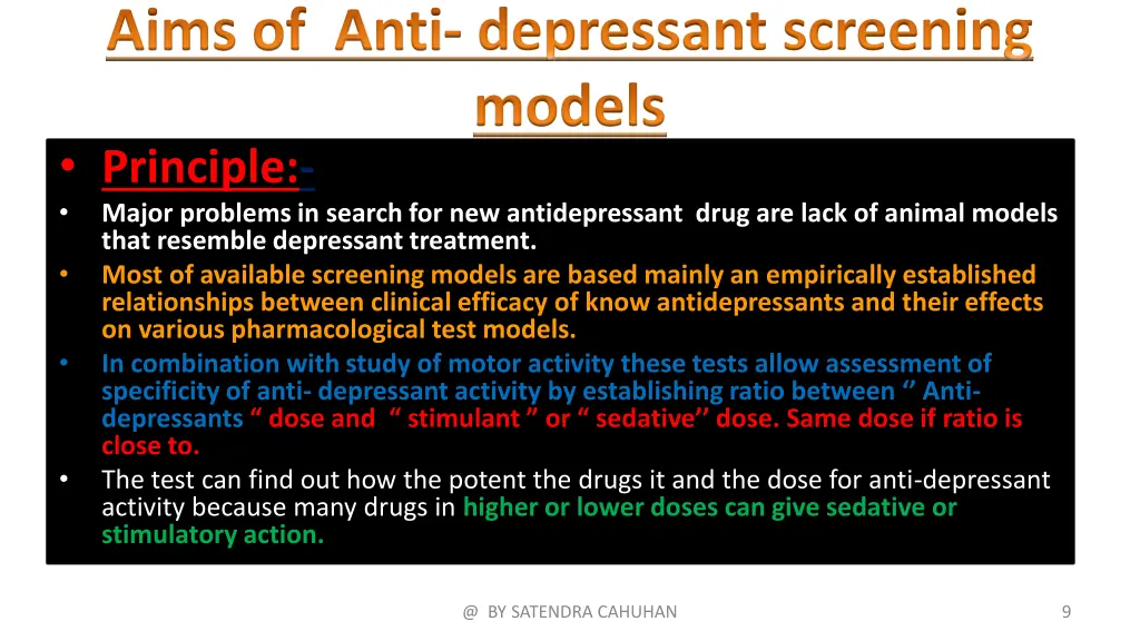 aims of anti depressant screening models