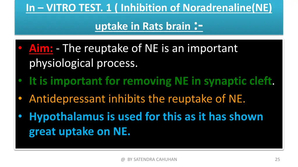 in vitro test 1 inhibition of noradrenaline