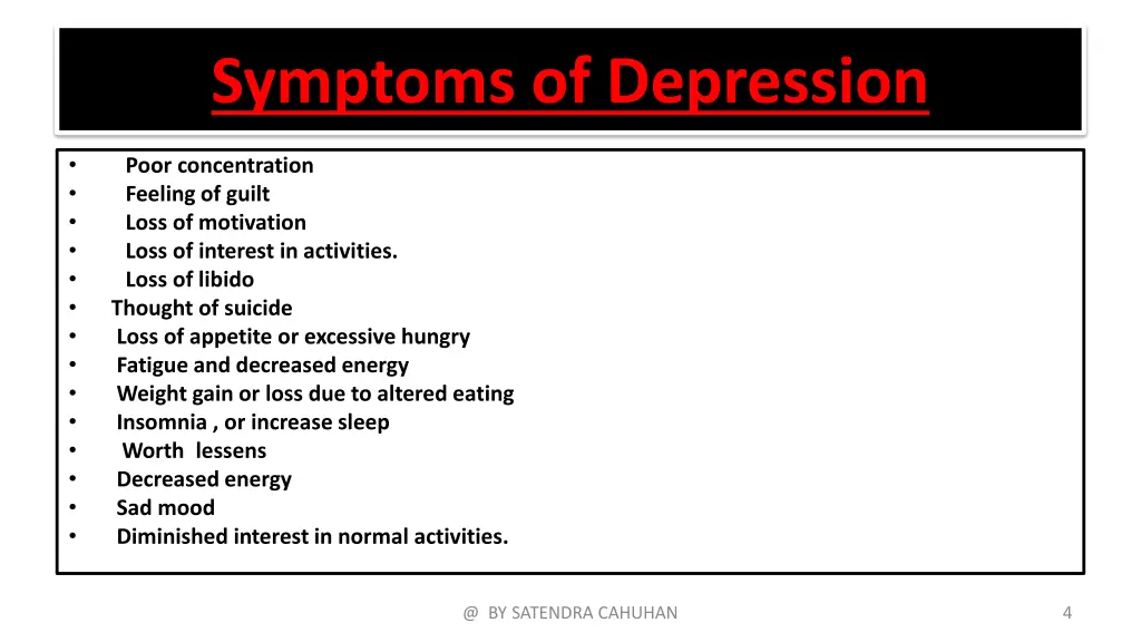 symptoms of depression