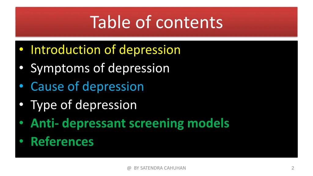 table of contents