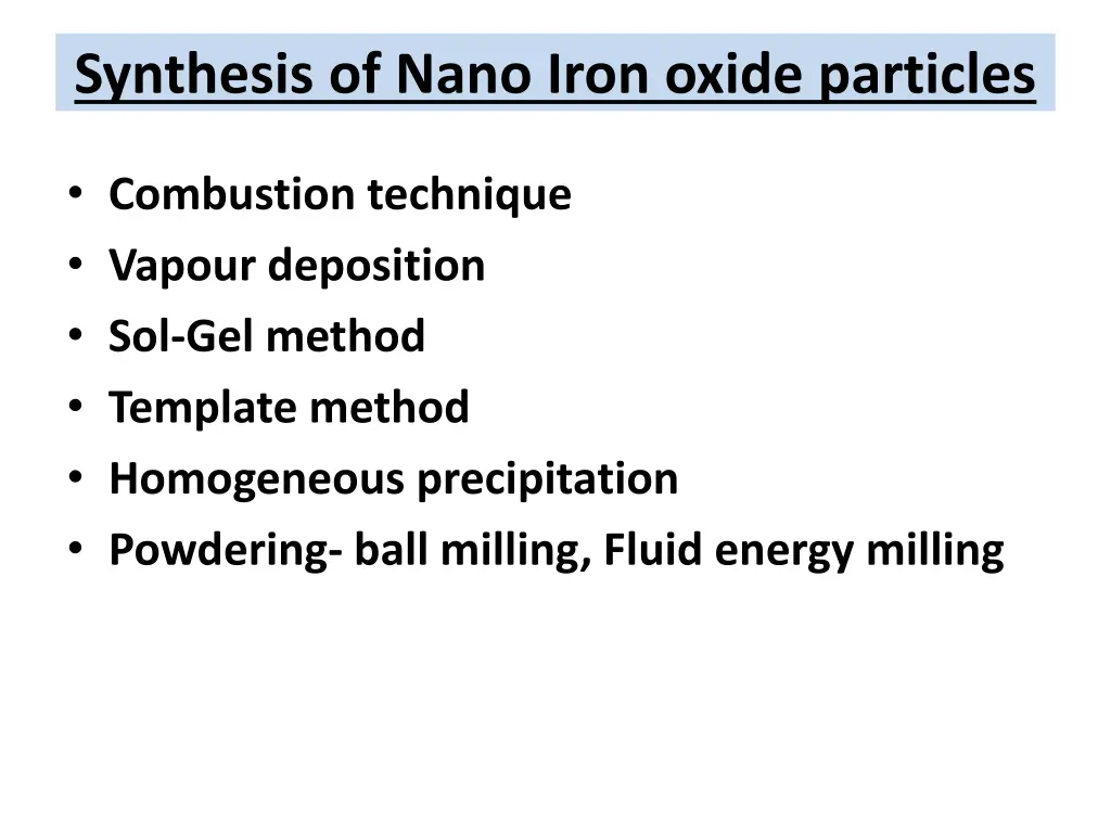 synthesis of nano iron oxide particles