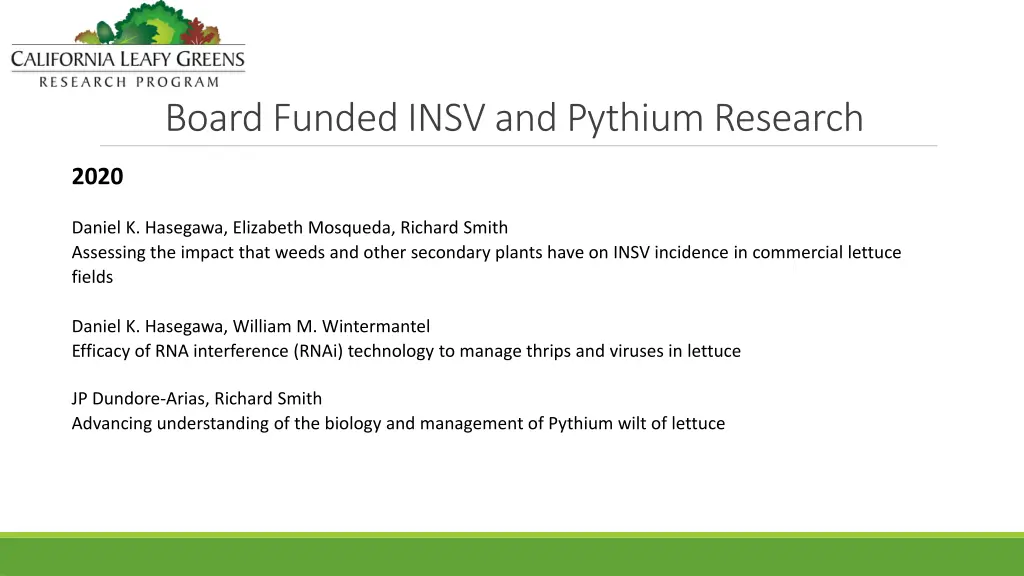 board funded insv and pythium research 1